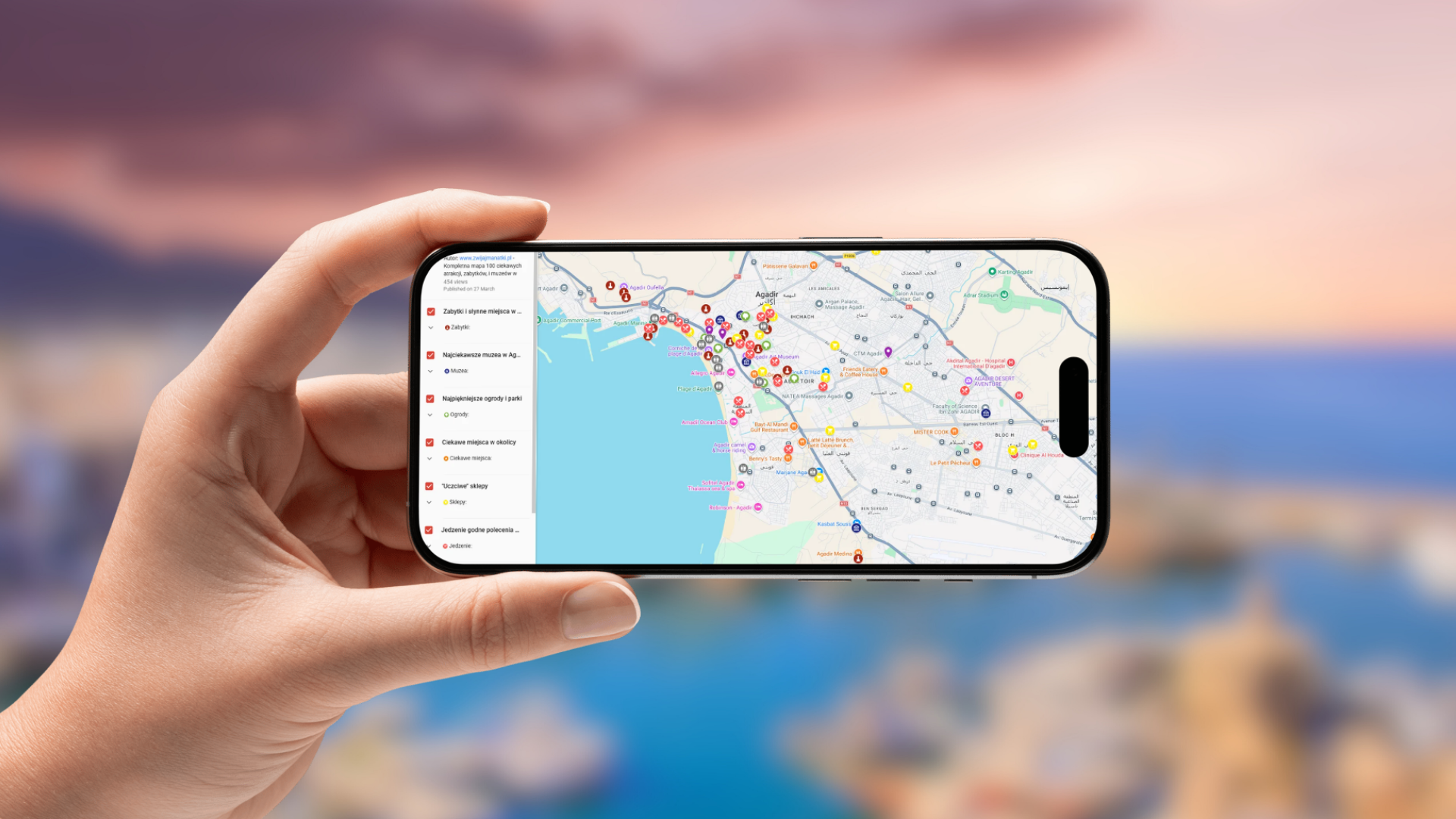 mapa Agadiru otwarta na telefonie poziomo