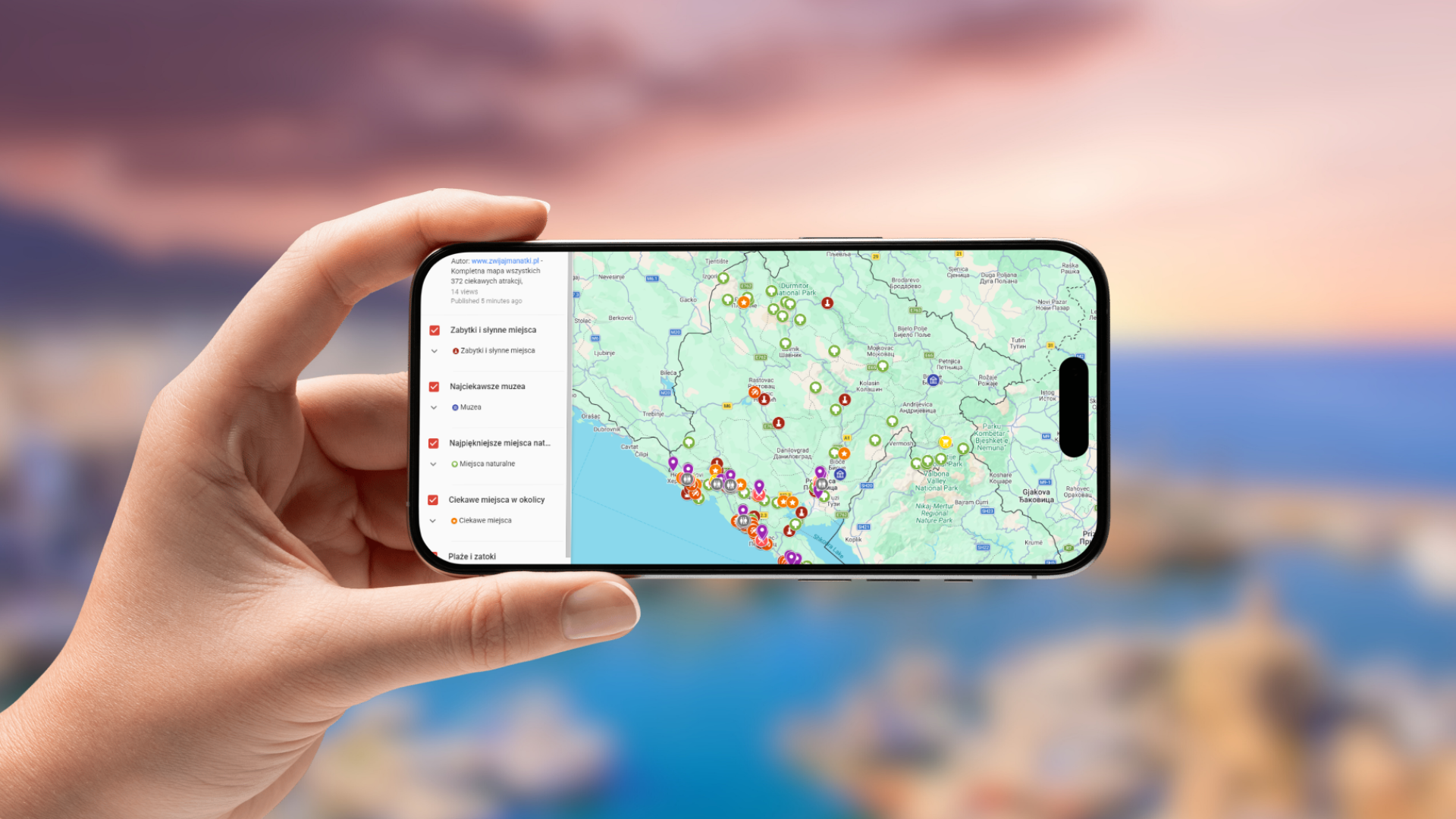 mapa Czarnogóry otwarta na telefonie poziomo