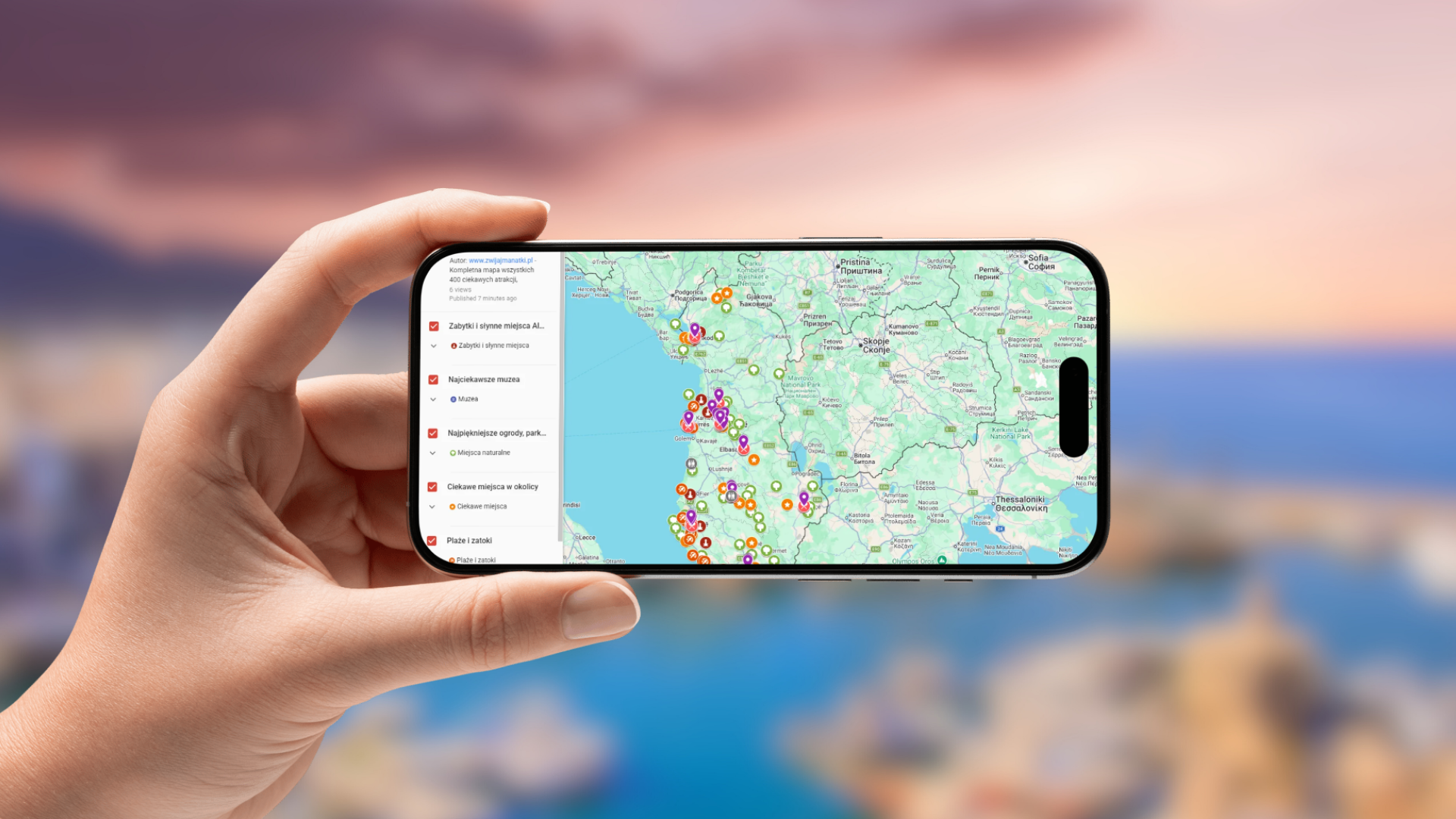 mapa Albanii otwarta na telefonie poziomo
