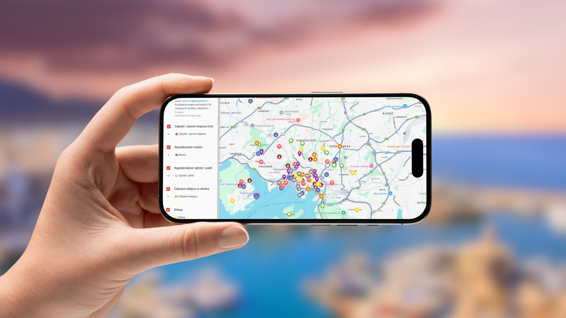 mapa Oslo otwarta na telefonie poziomo