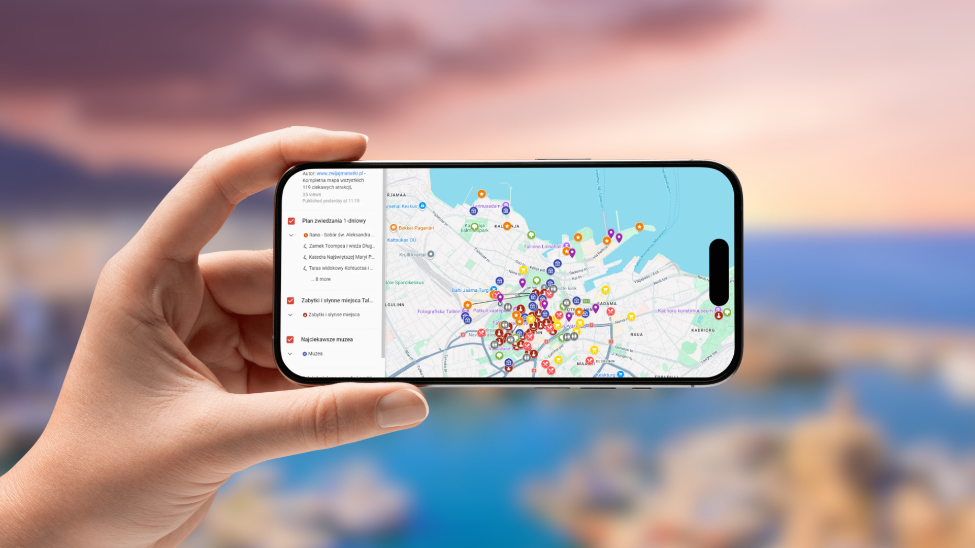 mapa Tallinna otwarta na telefonie poziomo