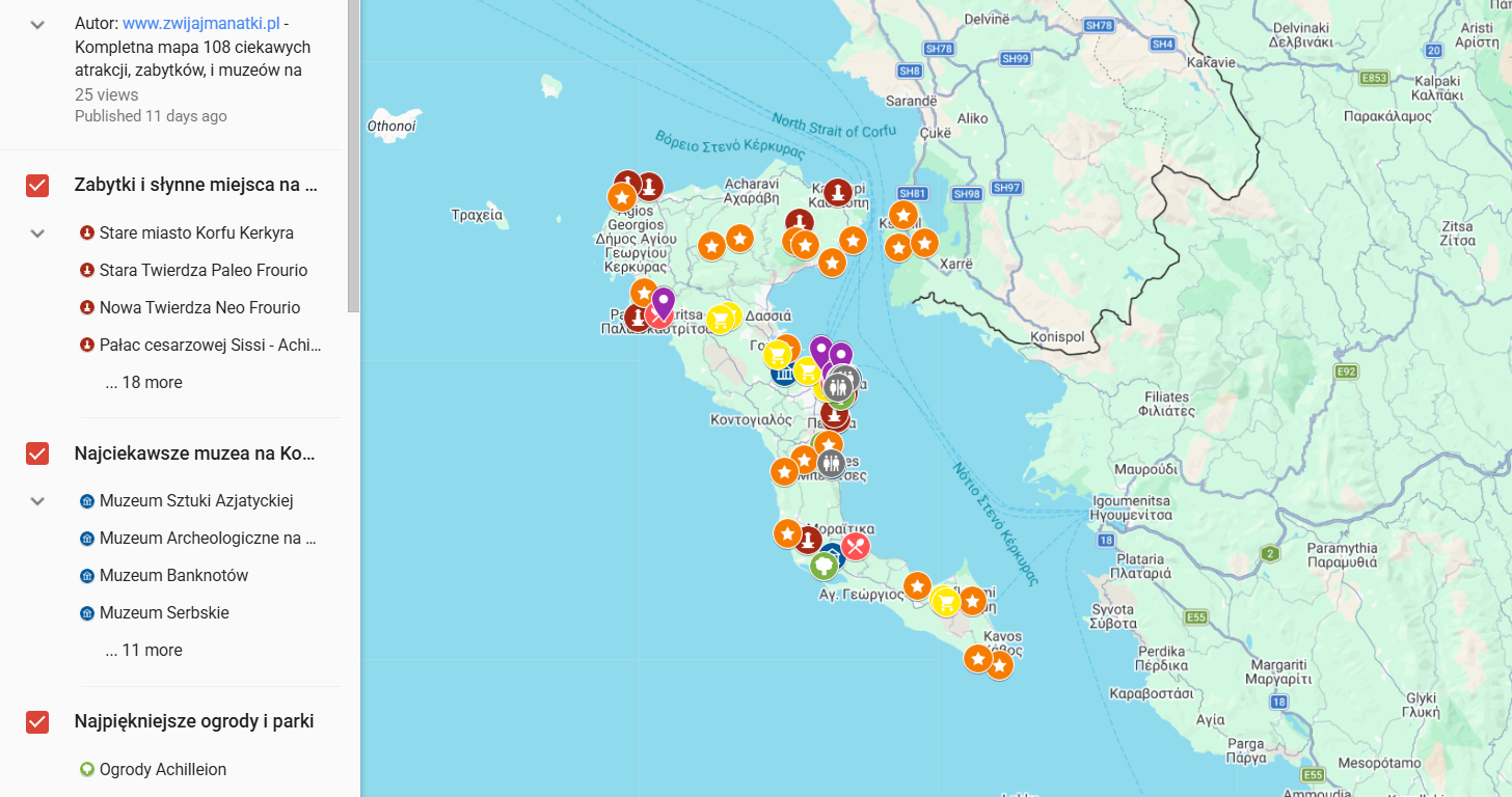 mapa atrakcji korfu