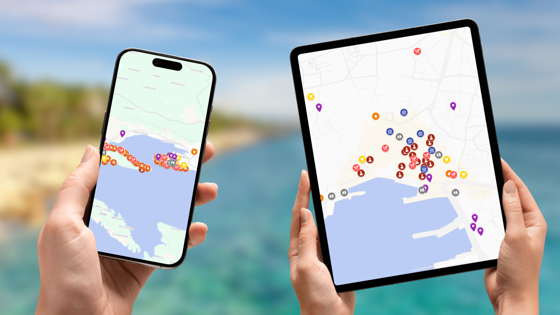 mapa atrakcji Splitu i Trogiru na telefonie i tablecie
