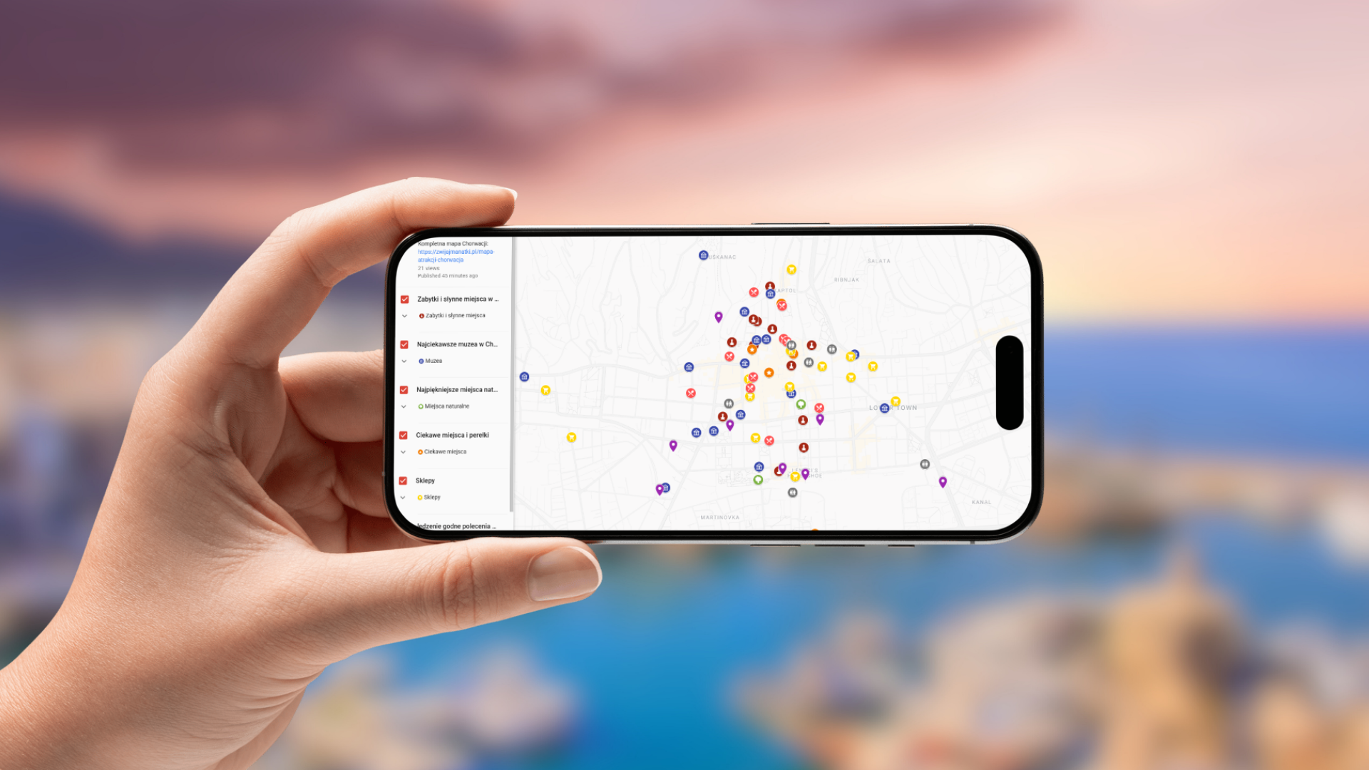 mapa Zagrzebiu otwarta na telefonie poziomo