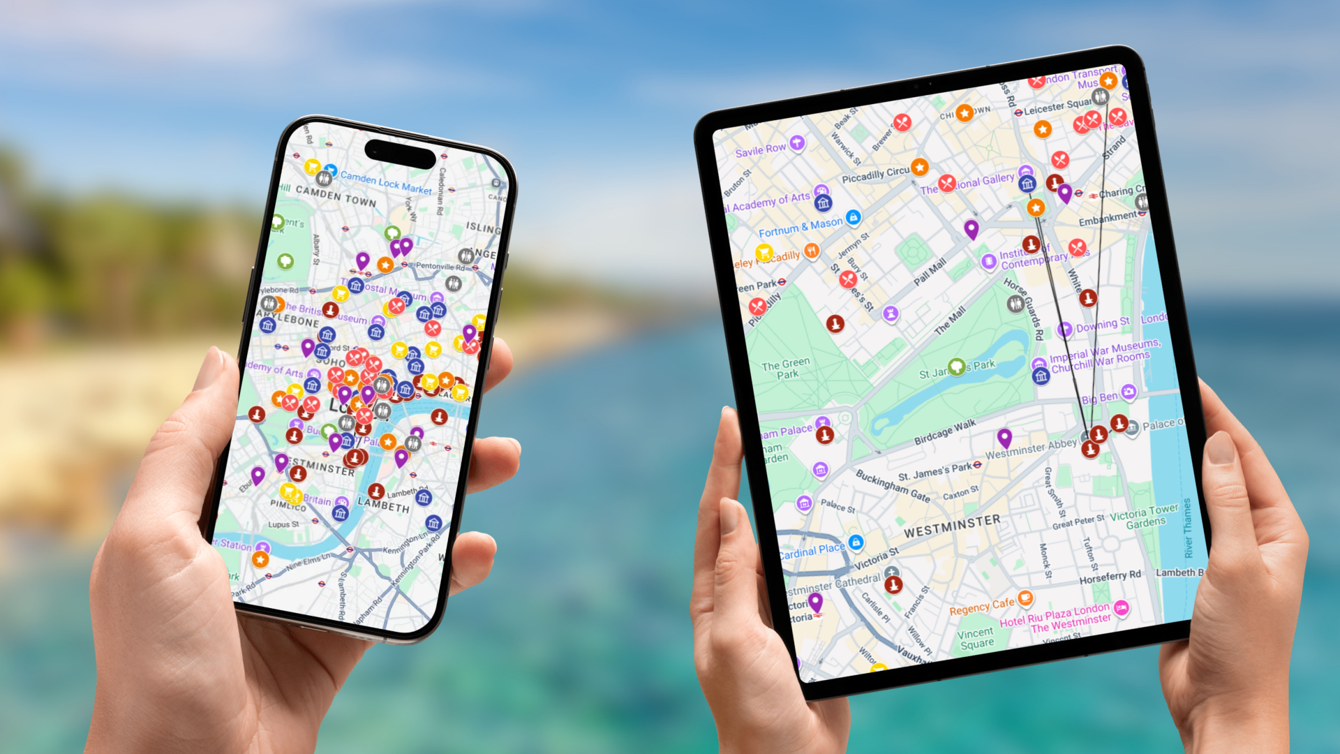 mapa atrakcji Londynu na telefonie i tablecie